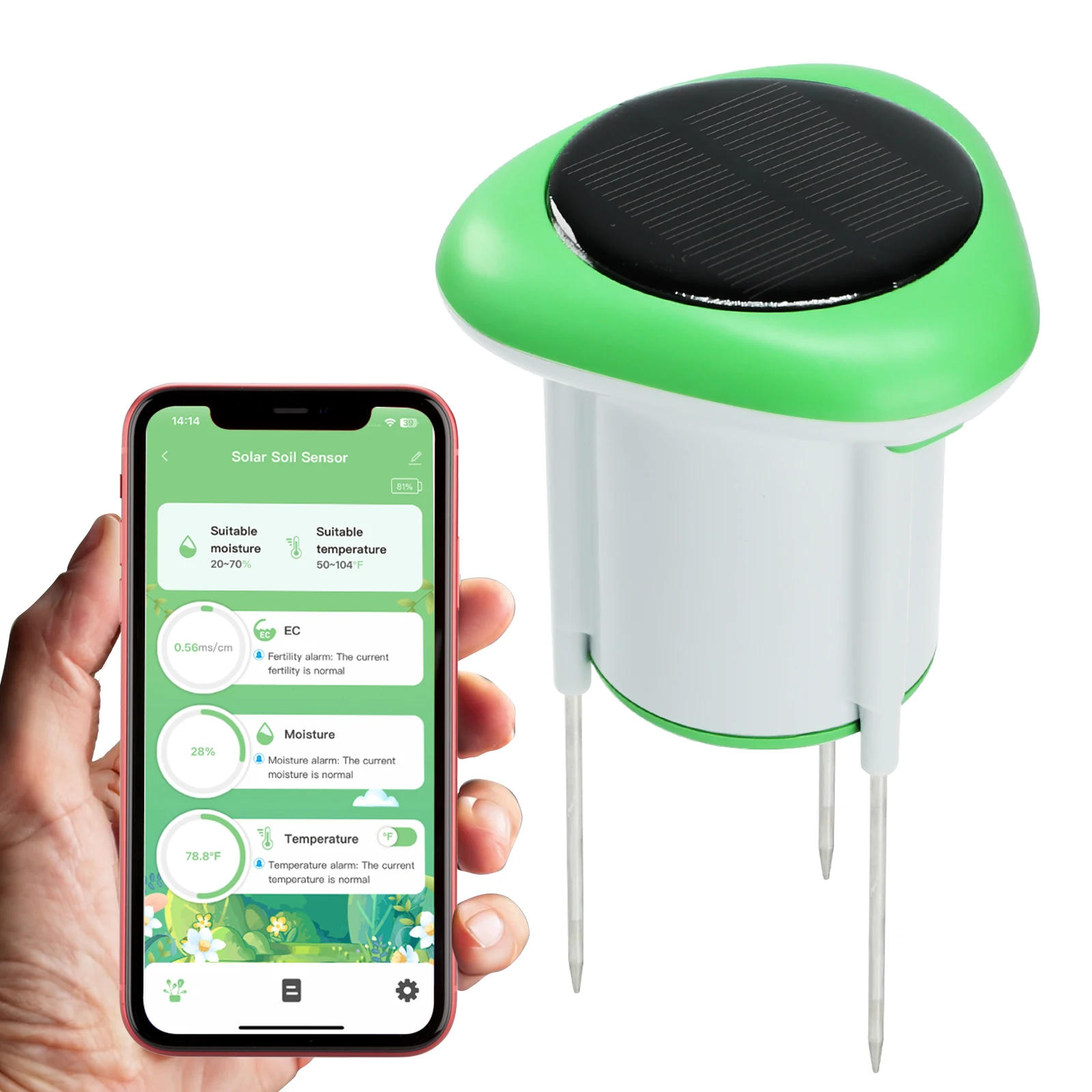 Solar-Powered Smart WiFi Soil Sensor Real-Time Moisture, Temperature & EC Monitor for "Smart Life" App IP66 Android iOS
Solar-Powered Smart WiFi Soil Sensor Real-Time Moisture, Temperature & EC Monitor for "Smart Life" App IP66 Android iOS