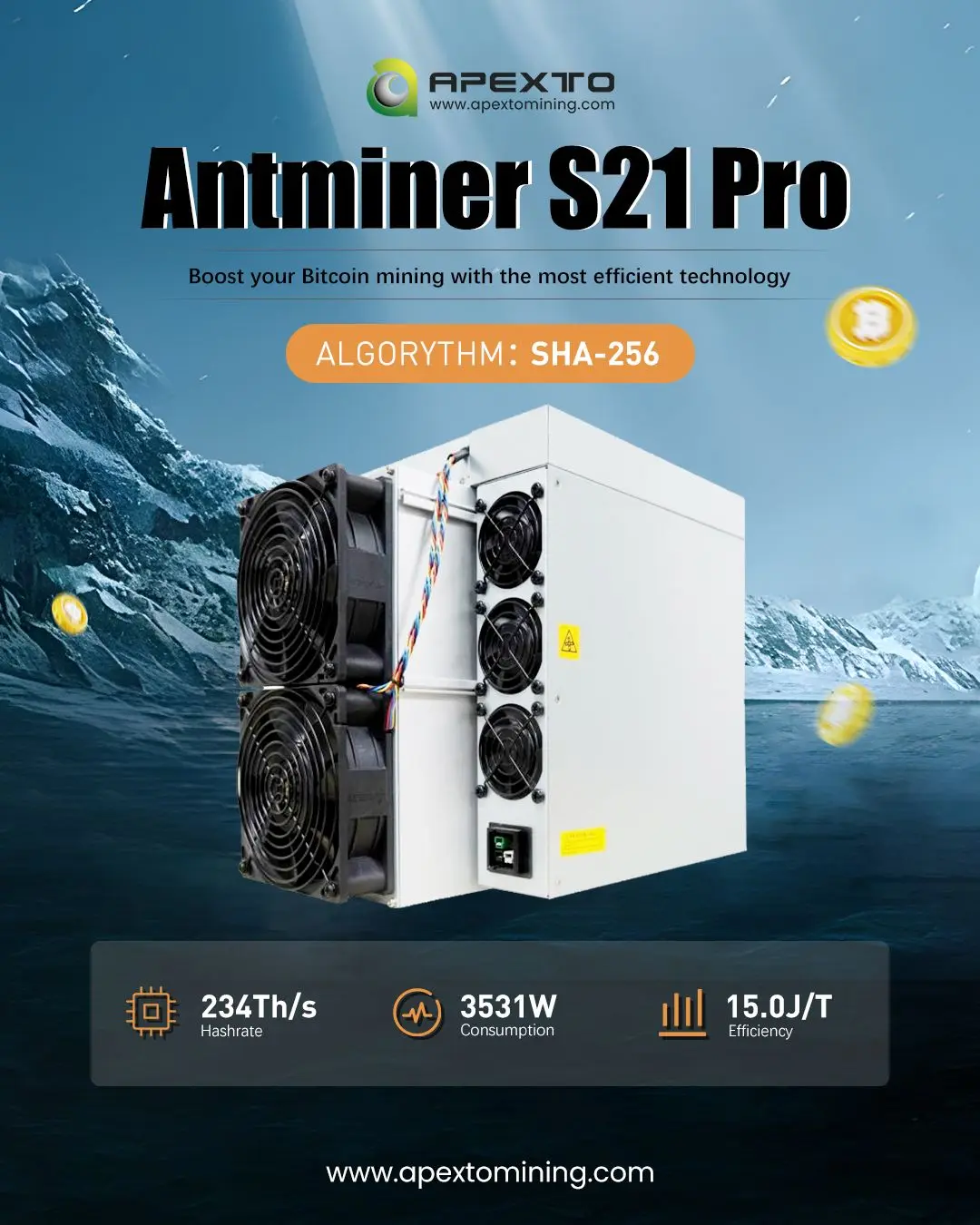 New Bitmain Antminer S21 Pro 245T 3675W Bitcoin BTC ASIC Miner in Stock
New Bitmain Antminer S21 Pro 245T 3675W Bitcoin BTC ASIC Miner in Stock