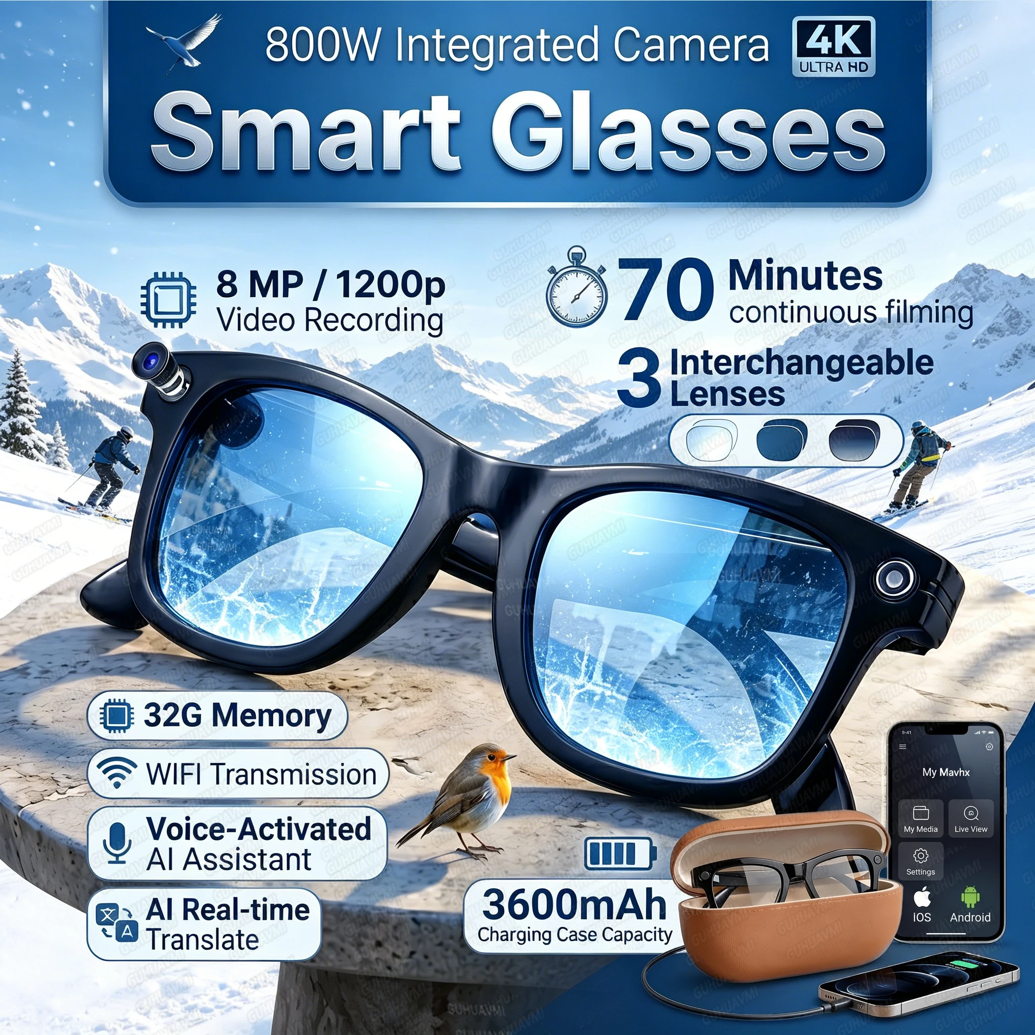 Новые умные очки с HD-камерой 8 МП 1200P, 32 ГБ памяти, записью фото и видео, повербанком 3600 мАч, функцией перевода (160+ языков), ChatGPT и музыкой, для мужчин и женщин
Новые умные очки с HD-камерой 8 МП 1200P, 32 ГБ памяти, записью фото и видео, повербанком 3600 мАч, функцией перевода (160+ языков), ChatGPT и музыкой, для мужчин и женщин