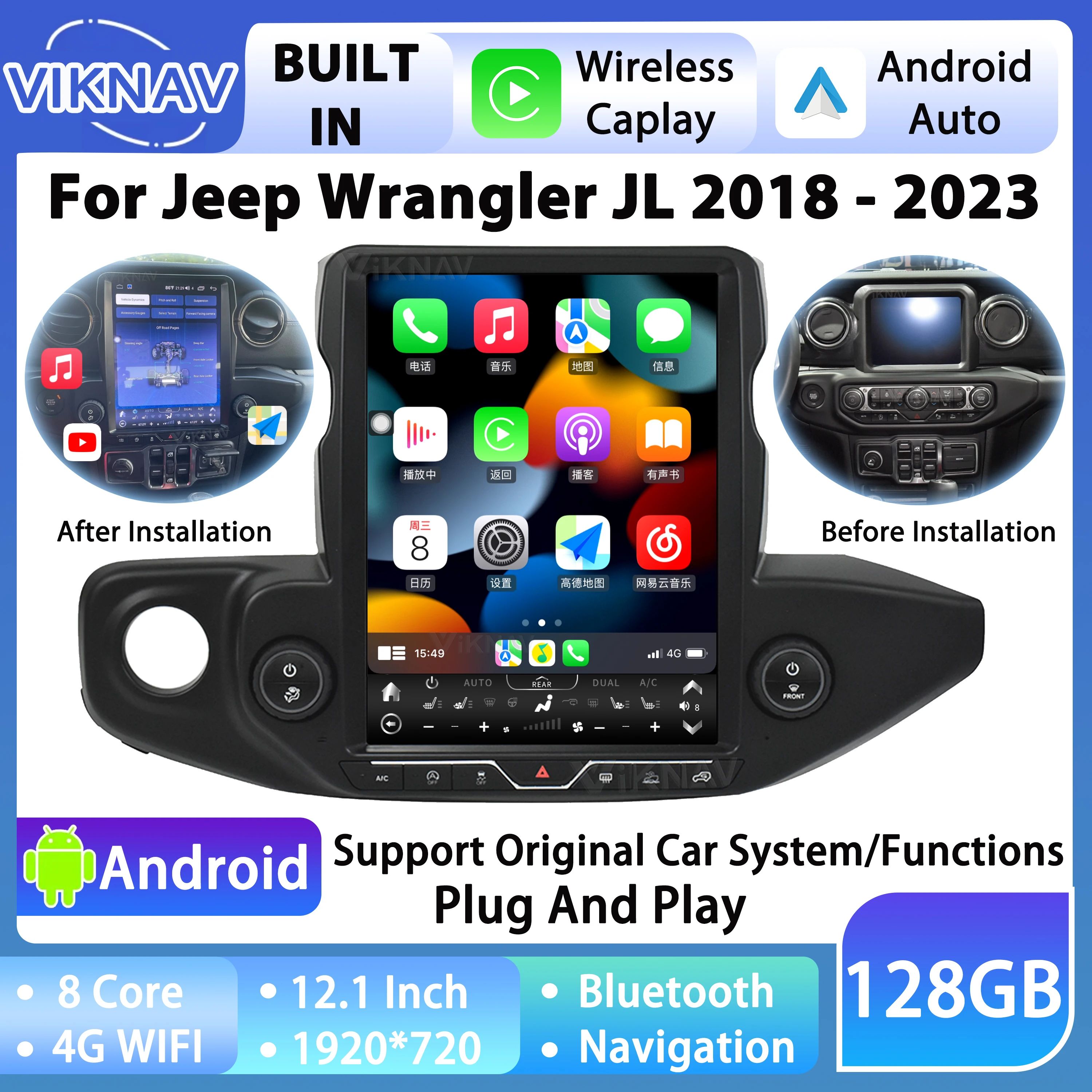 Автомобильный радиоприемник для Jeep Wrangler JL 2018-2023 Android Auto, беспроводной Apple Carplay, стерео экран, GPS, DVD-навигация, мультимедийный плеер
Автомобильный радиоприемник для Jeep Wrangler JL 2018-2023 Android Auto, беспроводной Apple Carplay, стерео экран, GPS, DVD-навигация, мультимедийный плеер