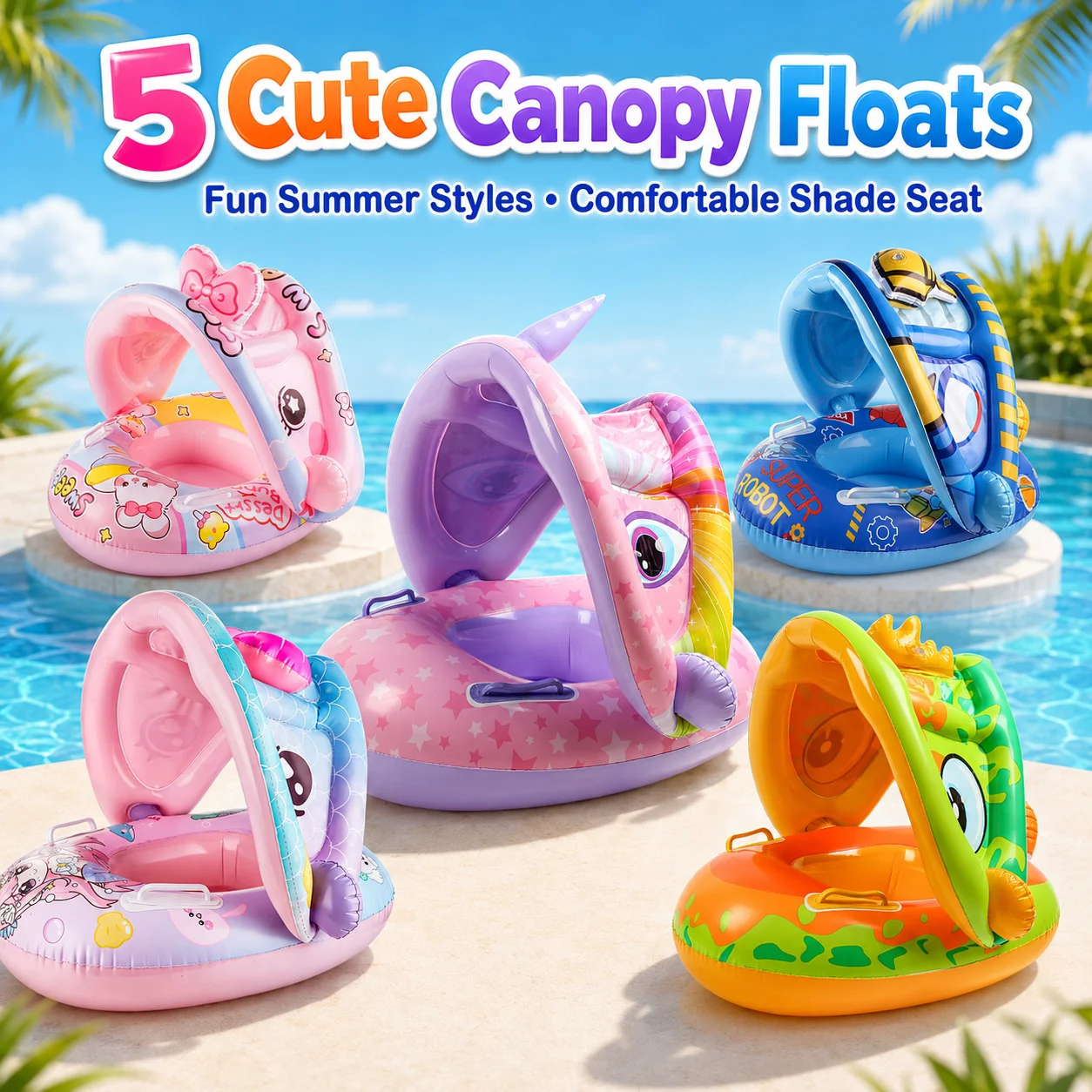 1PC Float with Canopy, Inflatable Toddler Pool Float with Seat & Handle & Steering Wheel, Portable for Girls, Boys
1PC Float with Canopy, Inflatable Toddler Pool Float with Seat & Handle & Steering Wheel, Portable for Girls, Boys