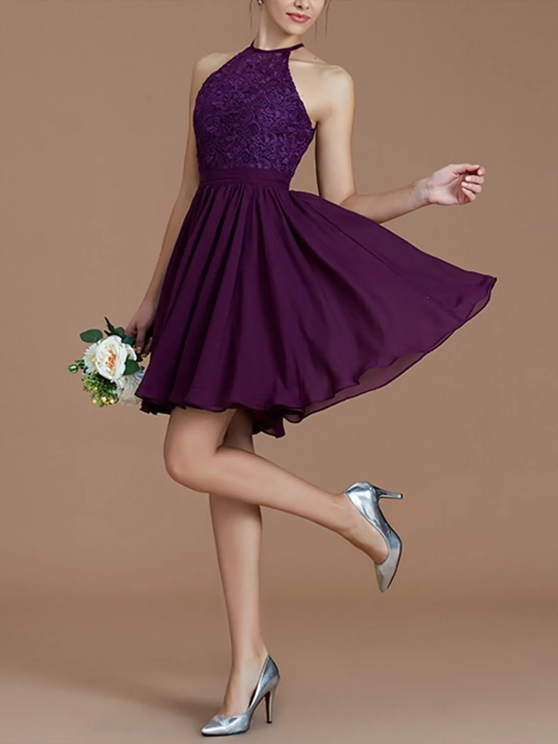 Elegant Chiffon A-line Halter Sleeveless Short Mini Bridesmaid Dress with Ruffles Appliques Prom Dress 2025 free customized
Elegant Chiffon A-line Halter Sleeveless Short Mini Bridesmaid Dress with Ruffles Appliques Prom Dress 2025 free customized