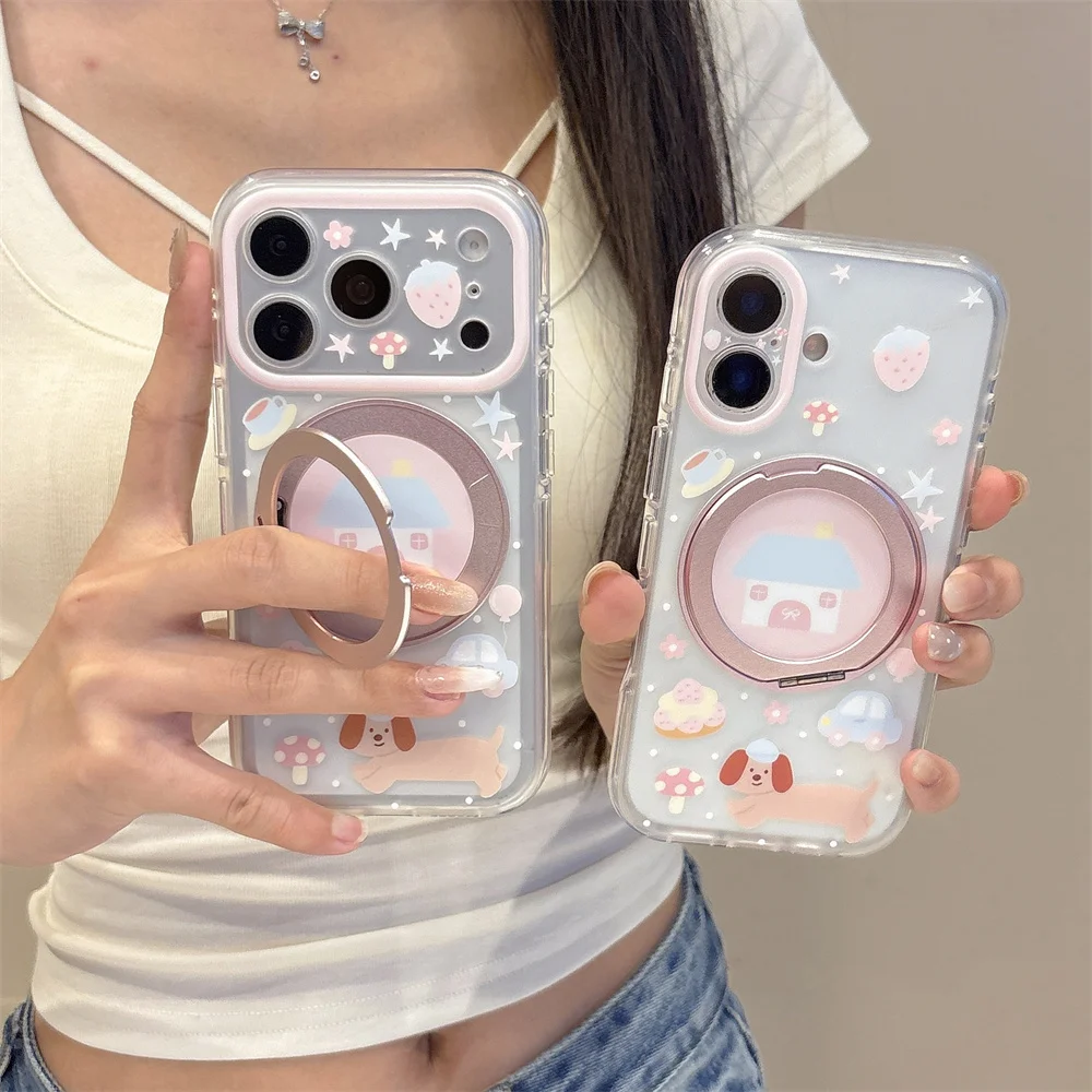 Korean Cute Strawberry Puppy With Magnetic Rotate Stand Phone Case For iPhone 16 Pro 15 16 17 15 Pro 17 Pro Max Cover Cartoon Ca
Korean Cute Strawberry Puppy With Magnetic Rotate Stand Phone Case For iPhone 16 Pro 15 16 17 15 Pro 17 Pro Max Cover Cartoon Ca