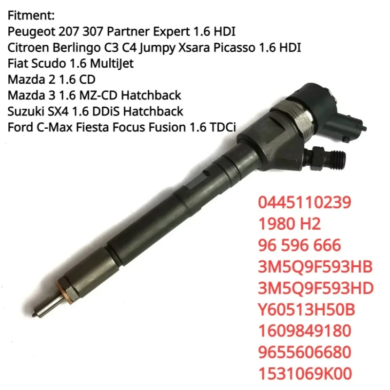 For Citroen Peugeot Ford Mazda 1.6 Hdi 0986435122 0445110239 New Diesel Fuel Injector 1980 H2 96 596 666
For Citroen Peugeot Ford Mazda 1.6 Hdi 0986435122 0445110239 New Diesel Fuel Injector 1980 H2 96 596 666