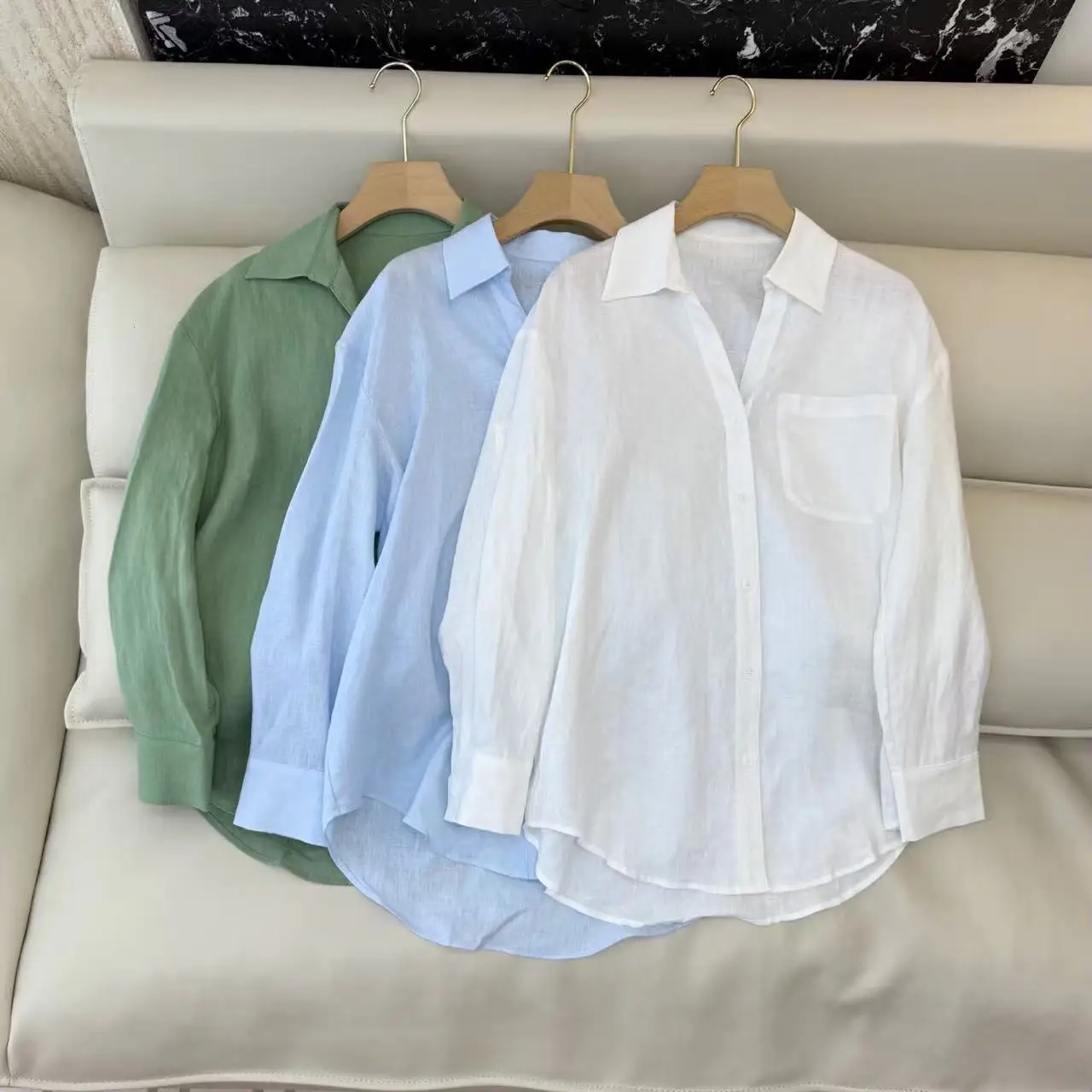 Spring-summer women's solid color V-neck 100% linen long sleeve shirt
Spring-summer women's solid color V-neck 100% linen long sleeve shirt