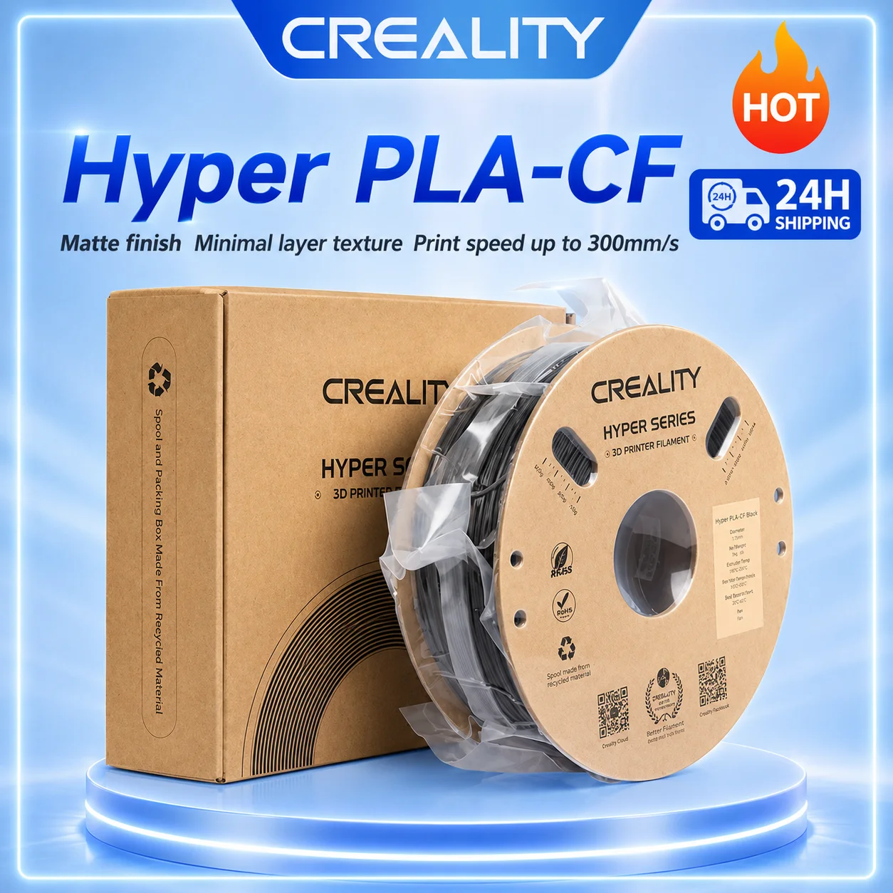 Creality 1.75mm 1kg Hyper PLA-CF K1C K1 Max 3D Printer Filament Matte Finish 3D Printing Materials Print Speed Up To 300mm/s
Creality 1.75mm 1kg Hyper PLA-CF K1C K1 Max 3D Printer Filament Matte Finish 3D Printing Materials Print Speed Up To 300mm/s