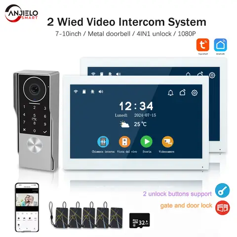 ANJIELO Tuya Smart 1080P2 Draht Visiophone Türklingel Video Intercom SystemHome Metall Türsprechanlage Unterstützung IP Kamera Sicherheit Schutz