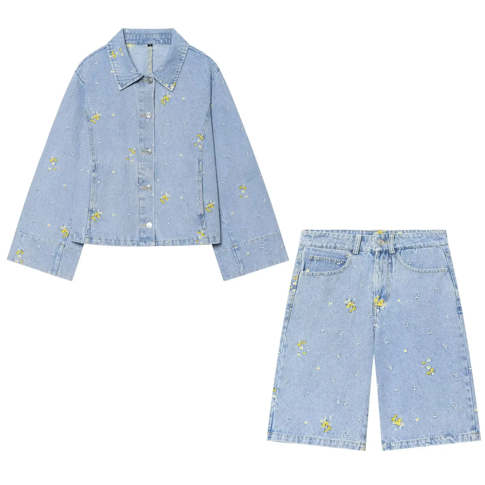 Women Flower Print Denim Set Floral Embroidery Jean Jacket High Waist Shorts 2 Piece Set Casual Streetwear Vintage Matching Sets
Women Flower Print Denim Set Floral Embroidery Jean Jacket High Waist Shorts 2 Piece Set Casual Streetwear Vintage Matching Sets