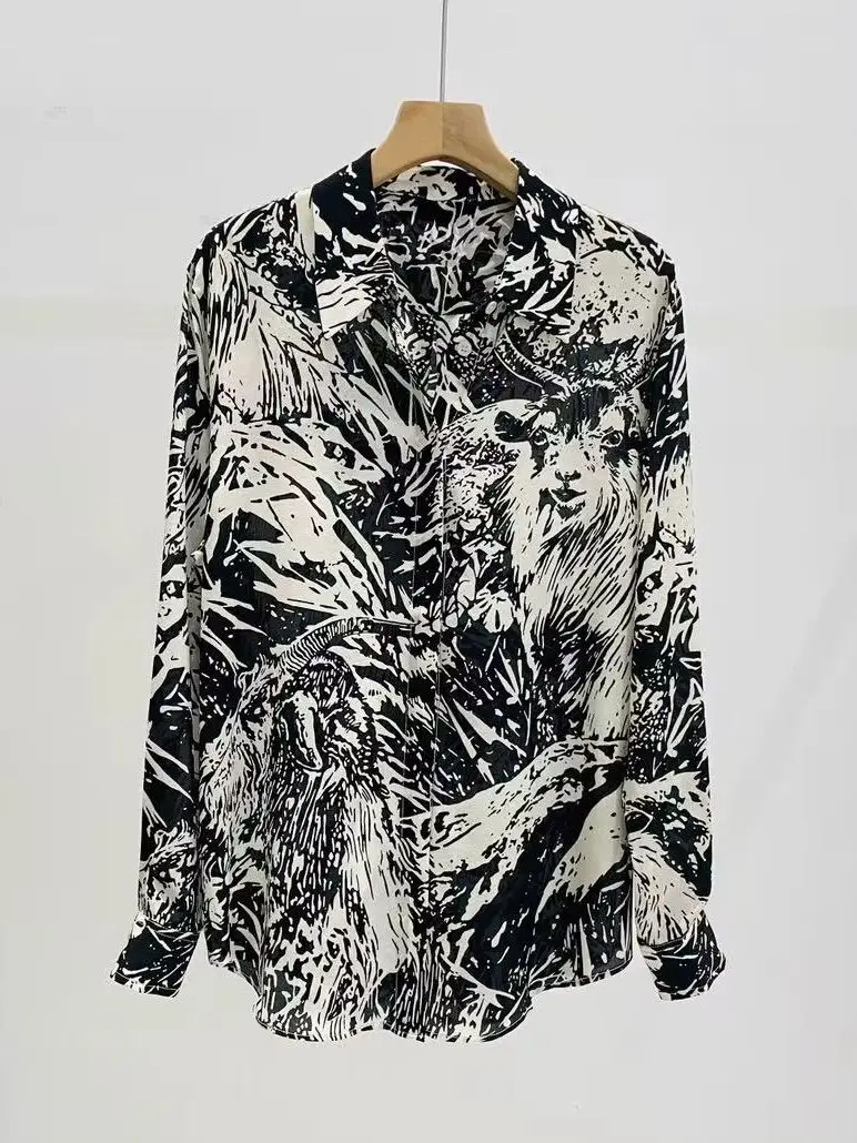 Elegant and comfortable luxurious long sleeve printed 100% silk shirt
Elegant and comfortable luxurious long sleeve printed 100% silk shirt