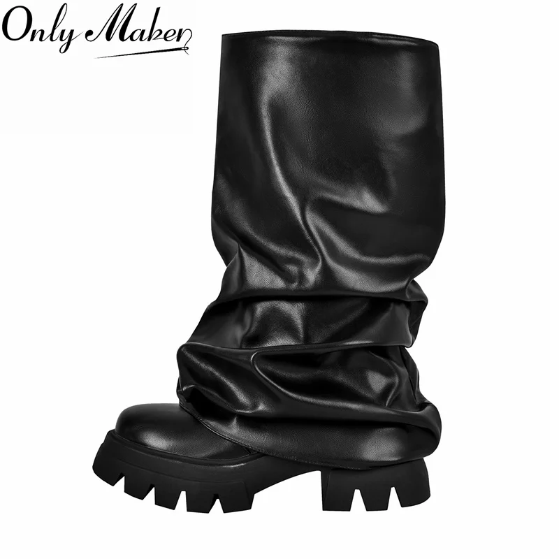 Onlymaker/женские плиссированные металлические ботинки с широкими икрыми складками на платформе с круглым носком, модные ботинки в стиле вестерн без застежек
Onlymaker/женские плиссированные металлические ботинки с широкими икрыми складками на платформе с круглым носком, модные ботинки в стиле вестерн без застежек