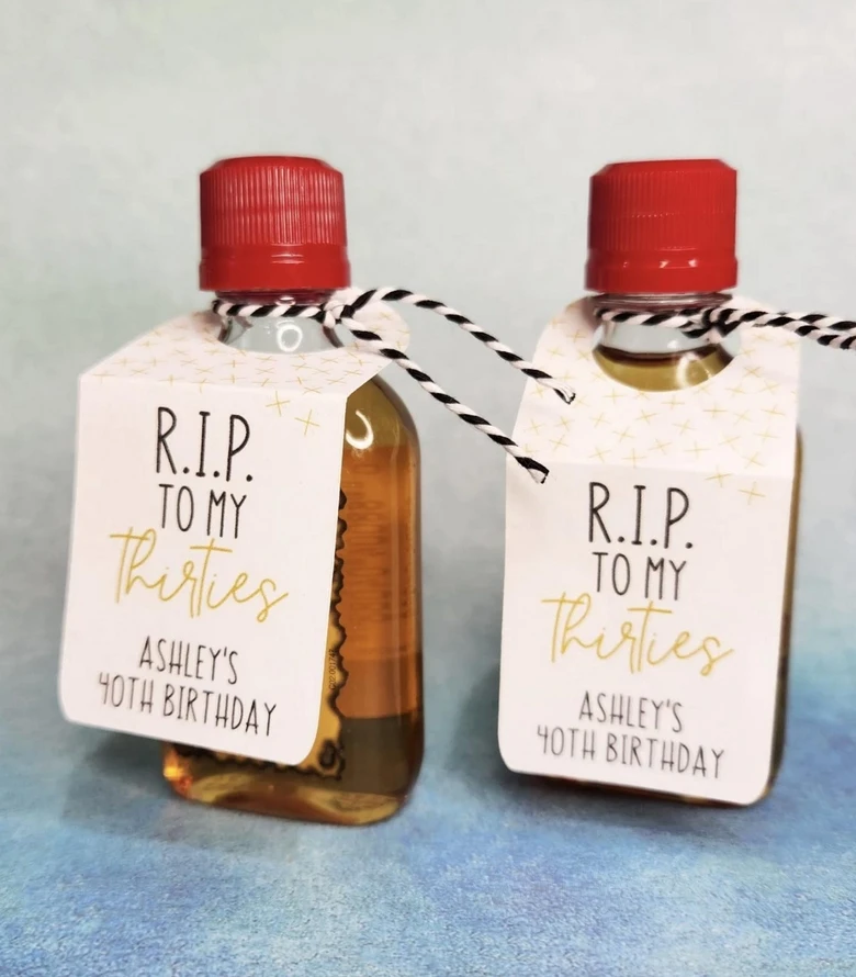 50pcs RIP to my Thirties - Party Favors Nips Mini-Alcohol Shot Bottle Tags for 40th Birthday Parties - RIP to my 30's
50pcs RIP to my Thirties - Party Favors Nips Mini-Alcohol Shot Bottle Tags for 40th Birthday Parties - RIP to my 30's