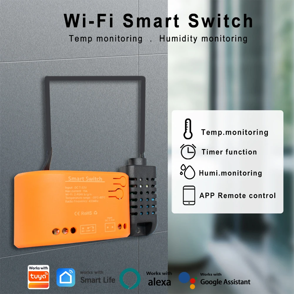 WiFi 1CH Relay Smart Switch Tuya Temp Humidity Sensor Passive Dry Contact 7-32V 85-250V RF433 Alexa Alice Compatible
WiFi 1CH Relay Smart Switch Tuya Temp Humidity Sensor Passive Dry Contact 7-32V 85-250V RF433 Alexa Alice Compatible