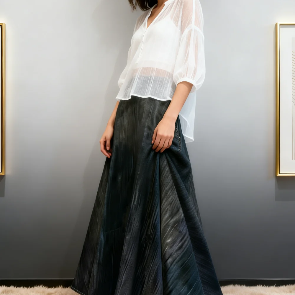 2026 Women's Gradient Dark Blue A-Line Midi Skirt Elegant High Waist Flowy Satin Skirt For Office Party 017
2026 Women's Gradient Dark Blue A-Line Midi Skirt Elegant High Waist Flowy Satin Skirt For Office Party 017