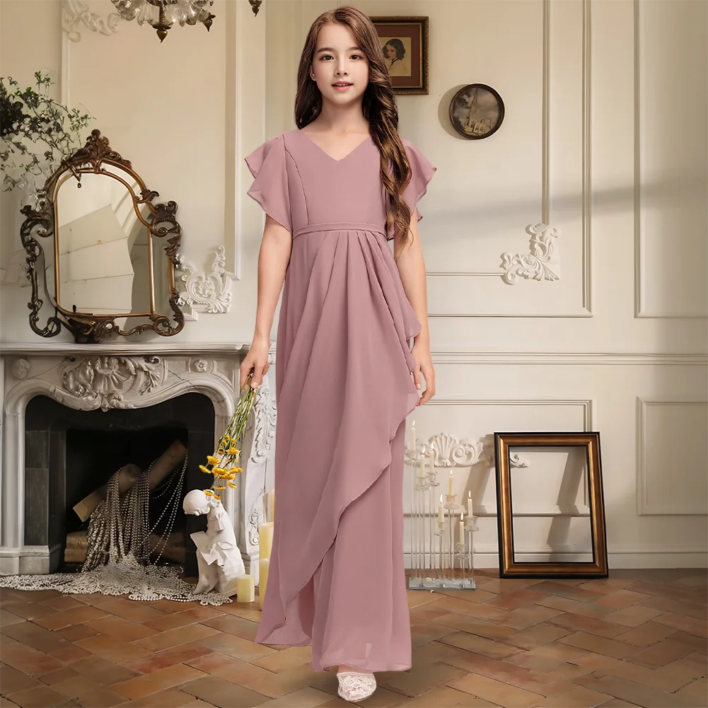 A-Line V-Neck Floor-Length Chiffon Junior Bridesmaid Dress With Cascading Ruffles Flower Girl Dress Girls Party Wedding Formal
A-Line V-Neck Floor-Length Chiffon Junior Bridesmaid Dress With Cascading Ruffles Flower Girl Dress Girls Party Wedding Formal