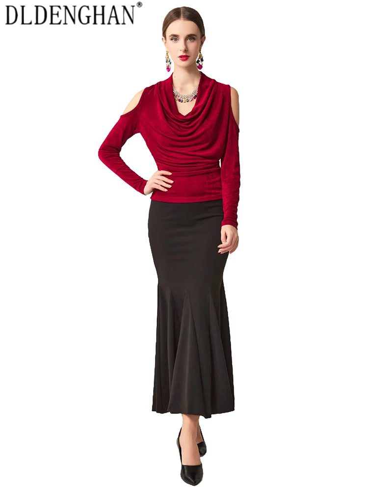 DLDENGHAN Women Solid Pile Collar off-shoulder Long Sleeves Spring Autumnal Vintage Elegant Skirt 2-Piece
DLDENGHAN Women Solid Pile Collar off-shoulder Long Sleeves Spring Autumnal Vintage Elegant Skirt 2-Piece