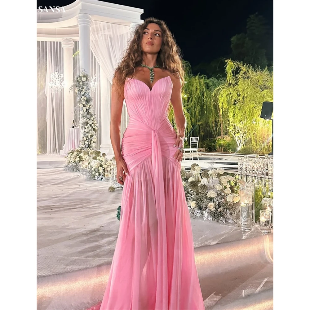 Sansa Customized Pink Mermaid Draped Illusion Prom Dress Front Slit Sweep Train Vestidos De Noche Floor-Length Formal Gown 2025
Sansa Customized Pink Mermaid Draped Illusion Prom Dress Front Slit Sweep Train Vestidos De Noche Floor-Length Formal Gown 2025