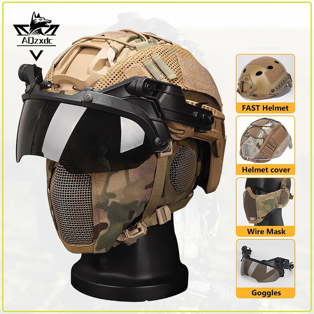 Tactical Airsoft Helmet Set FAST Helmet Protective Equipment with Helmet Cover Goggles Face Mask for Cosplay Paintball Hunting
Tactical Airsoft Helmet Set FAST Helmet Protective Equipment with Helmet Cover Goggles Face Mask for Cosplay Paintball Hunting