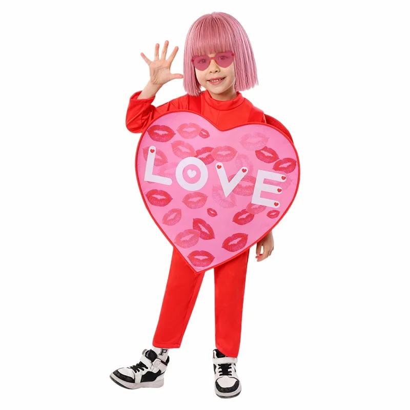 Girl Valentine Cosplay Pink Candy Heart Costume With Red Jumpsuit Funny Fancy Dress Up Kisses Printed Love Heart Girls Costume
Girl Valentine Cosplay Pink Candy Heart Costume With Red Jumpsuit Funny Fancy Dress Up Kisses Printed Love Heart Girls Costume