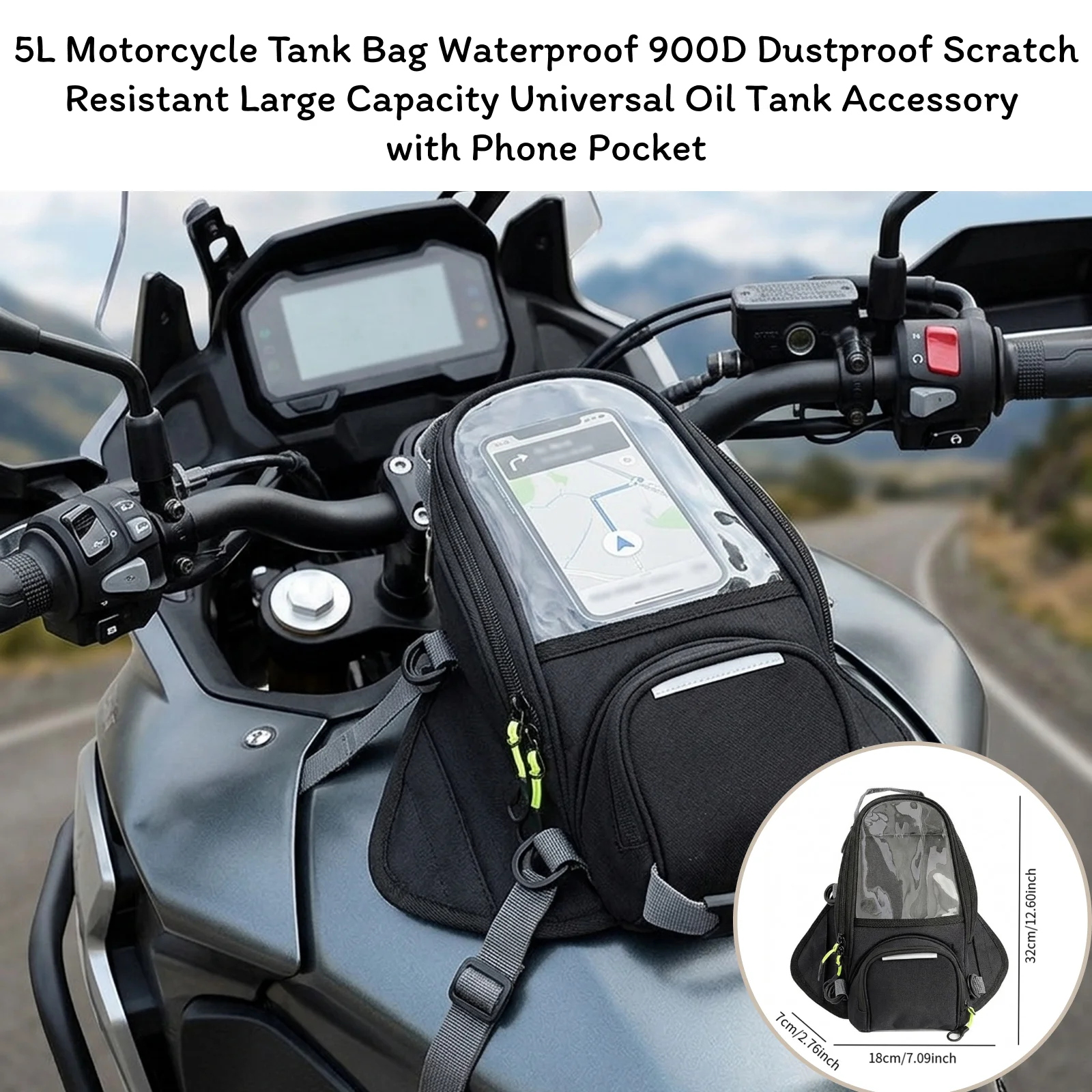 5L Motorcycle Tank Bag Waterproof 900D Dustproof Scratch Resistant Large Capacity Universal Oil Tank Accessory with Phone Pocket
5L Motorcycle Tank Bag Waterproof 900D Dustproof Scratch Resistant Large Capacity Universal Oil Tank Accessory with Phone Pocket