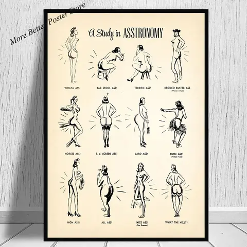 Grappig Een Studie In Asstronomie Butt Shorts Print Poster Canvas Schilderij Vintage Ass Diagram Muurkunst Voor Badkamer Home Decor