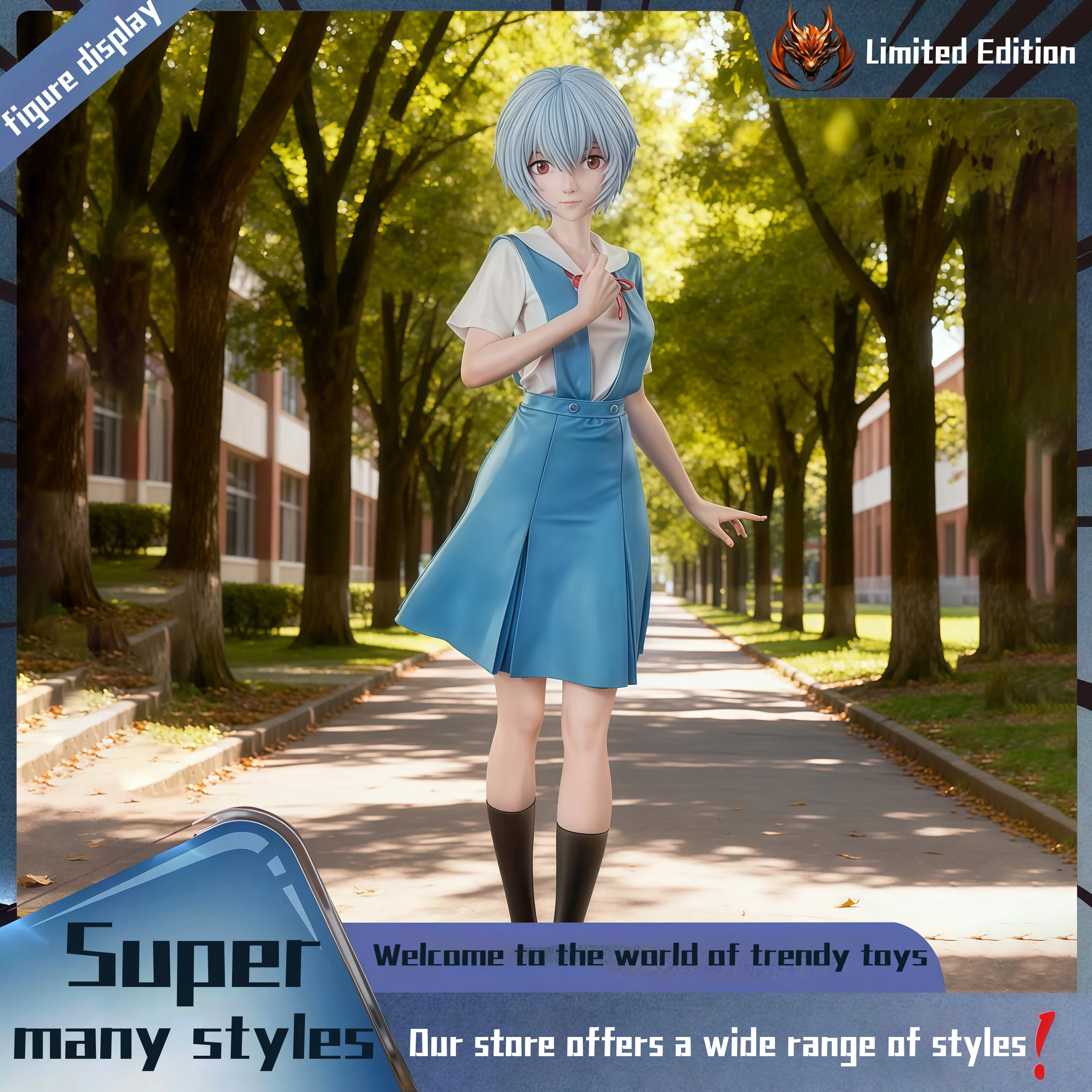 School uniform Ayanami Peripheral figurine model table decoration, birthday gift, trendy toy scene decoration, car decoration
School uniform Ayanami Peripheral figurine model table decoration, birthday gift, trendy toy scene decoration, car decoration