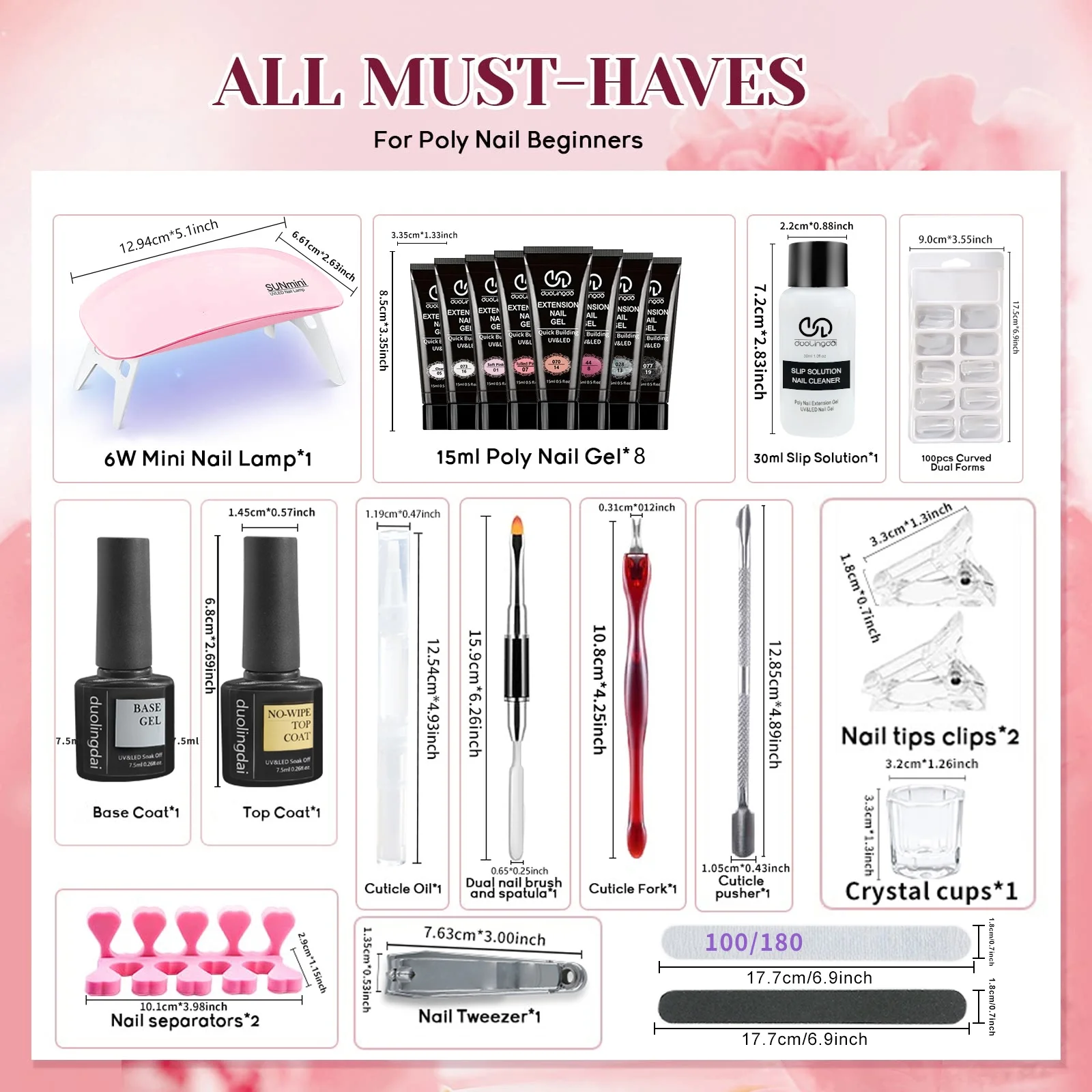 DOULINGDAI Poly Gel Nail Kit: Starter Kit 8 Pcs Poly Nail Gel Kit with U V Lamp Complete Poly Gel Kit for Beginners with Everything Professional for Women Girls at Home DIY.
DOULINGDAI Poly Gel Nail Kit: Starter Kit 8 Pcs Poly Nail Gel Kit with U V Lamp Complete Poly Gel Kit for Beginners with Everything Professional for Women Girls at Home DIY.