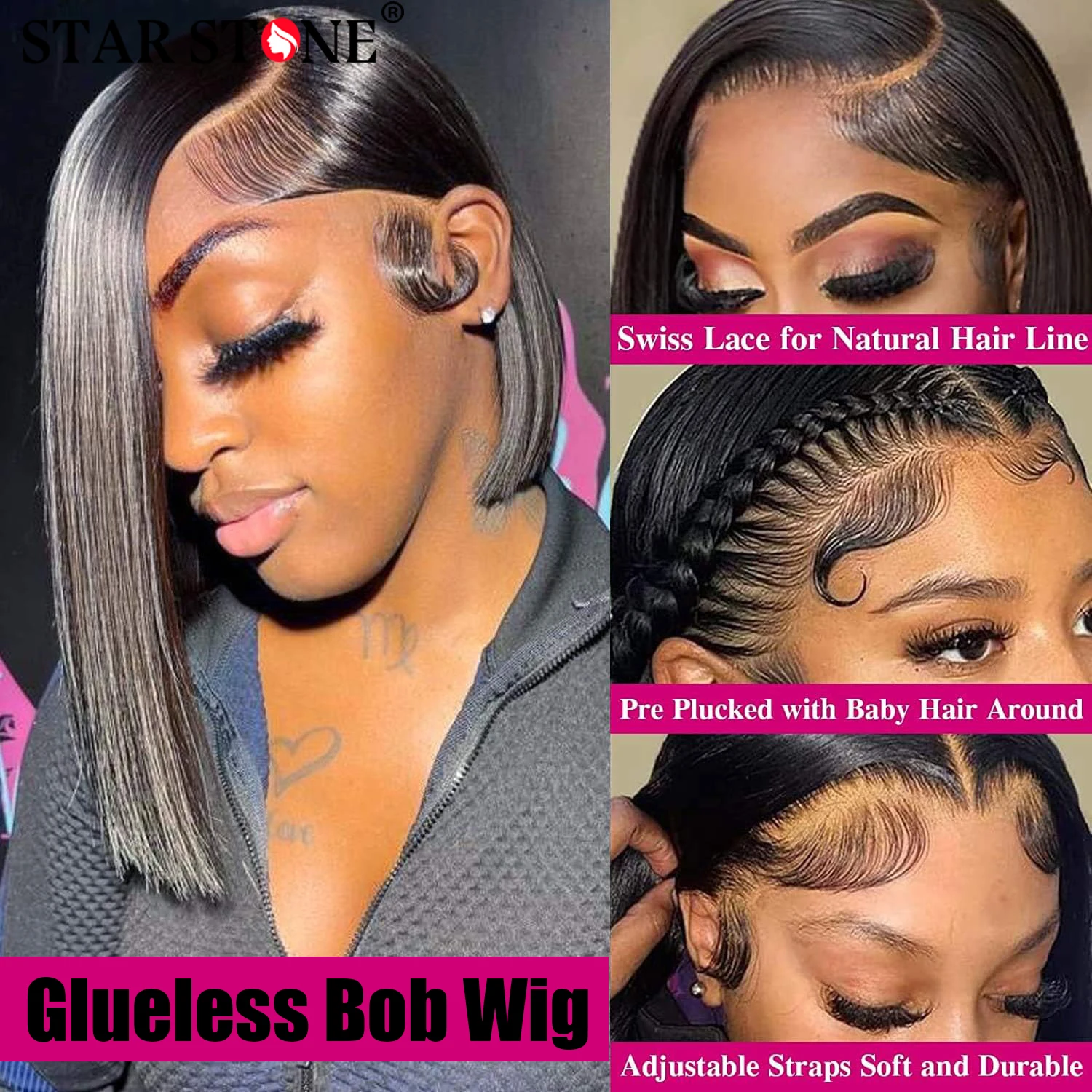 Glueless Wig Human Hair Ready To Wear Straight Bob Wig Human Hair Wigs For Women HD 6X4 4X4 Lace Closure Wig 180%Density On Sale
Glueless Wig Human Hair Ready To Wear Straight Bob Wig Human Hair Wigs For Women HD 6X4 4X4 Lace Closure Wig 180%Density On Sale