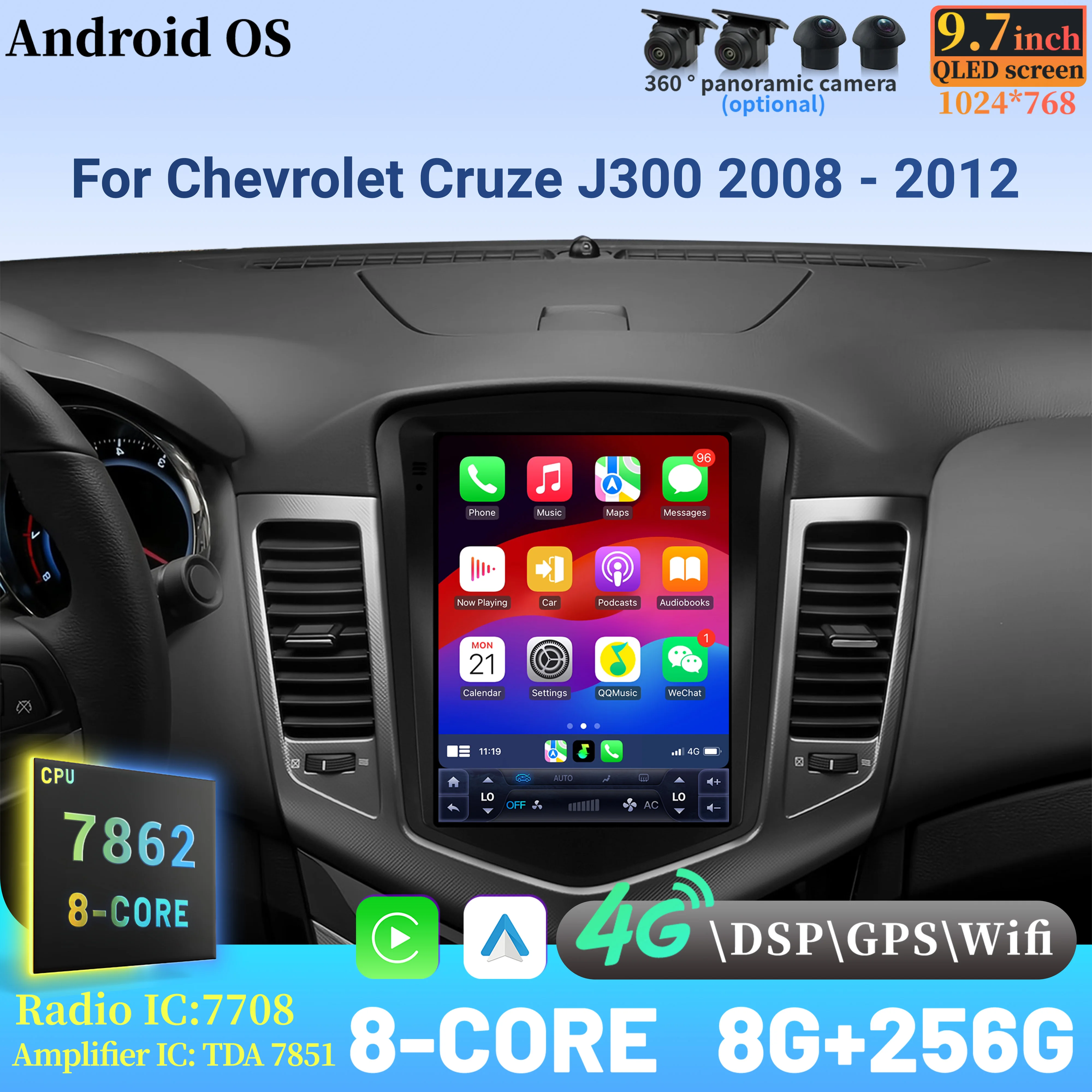 9.7″For Chevrolet Cruze J300 2008 - 2012 Android Auto Radio Car Radio Carplay Multimedia Navigation QLED Screen
9.7″For Chevrolet Cruze J300 2008 - 2012 Android Auto Radio Car Radio Carplay Multimedia Navigation QLED Screen