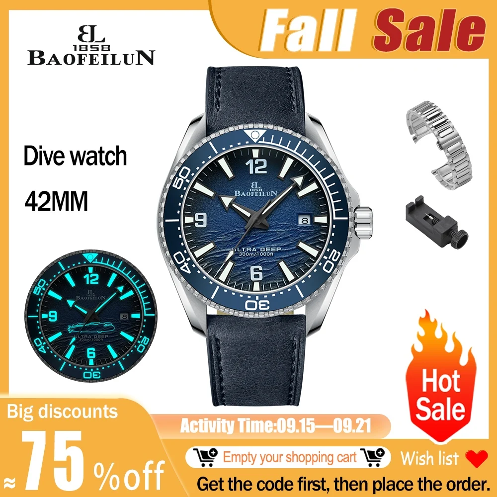 BAOFEILUN Dive watch Wave dial Automatic watch 300M Waterproof Ceramic bezel Date Sapphire Luminous Diving
BAOFEILUN Dive watch Wave dial Automatic watch 300M Waterproof Ceramic bezel Date Sapphire Luminous Diving
