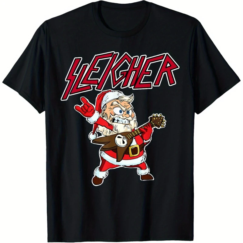 Sleigher Santa Claus Metal Christmas Funny Hail Santa T-Shirt Suitable Outdoor T-Shirts in All Seasons Ready to Wear Pure Cotton 
Sleigher Santa Claus Metal Christmas Funny Hail Santa T-Shirt Suitable Outdoor T-Shirts in All Seasons Ready to Wear Pure Cotton
