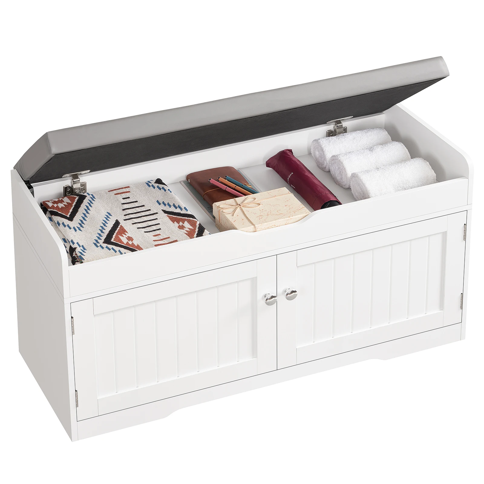 3-Tier Storage Bench, 47.2" Wide Shoe Bench with Lift Top Storage & 2 Adjustable Shelves, Entryway Bench with Padded Seat Cushio
3-Tier Storage Bench, 47.2" Wide Shoe Bench with Lift Top Storage & 2 Adjustable Shelves, Entryway Bench with Padded Seat Cushio