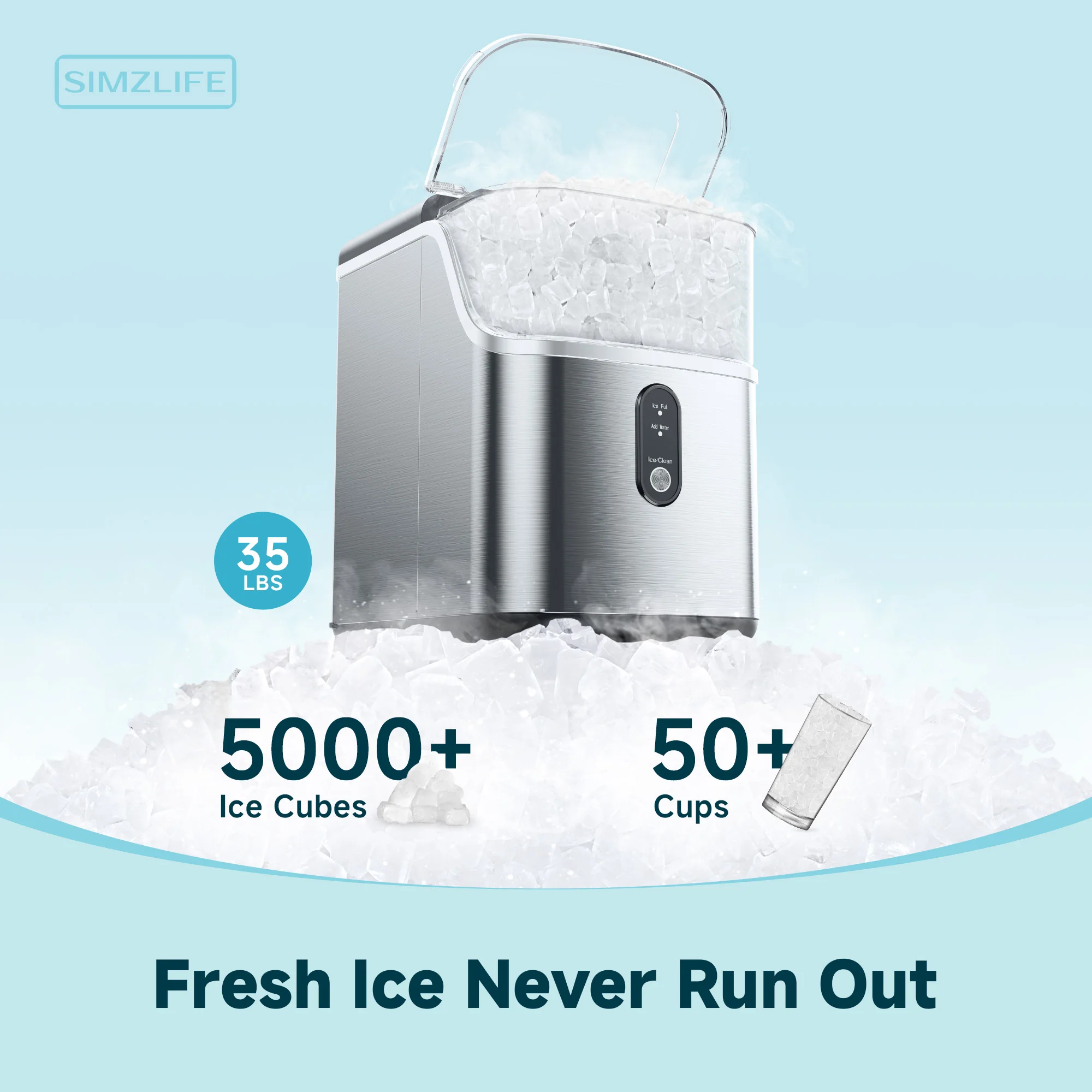 ICYGLEE Chewable Ice Maker,Portable Ice Maker with Ice Scoop&Basket,35 lbs/Days Soft Ice,Self-Cleaning,Suitable for Home,Party
ICYGLEE Chewable Ice Maker,Portable Ice Maker with Ice Scoop&Basket,35 lbs/Days Soft Ice,Self-Cleaning,Suitable for Home,Party