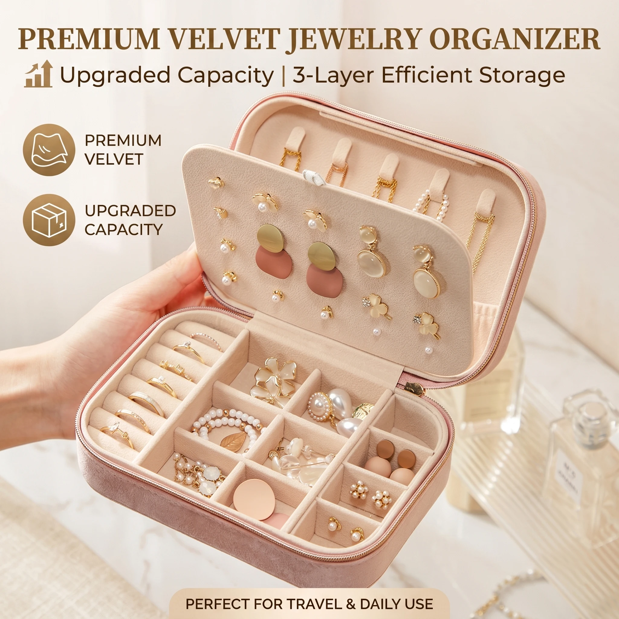 Double-layered Velvet Jewelry Box Portable Travel Jewelry Organizer Box For Rings Earrings Necklaces Bracelets For Women Girls
Double-layered Velvet Jewelry Box Portable Travel Jewelry Organizer Box For Rings Earrings Necklaces Bracelets For Women Girls