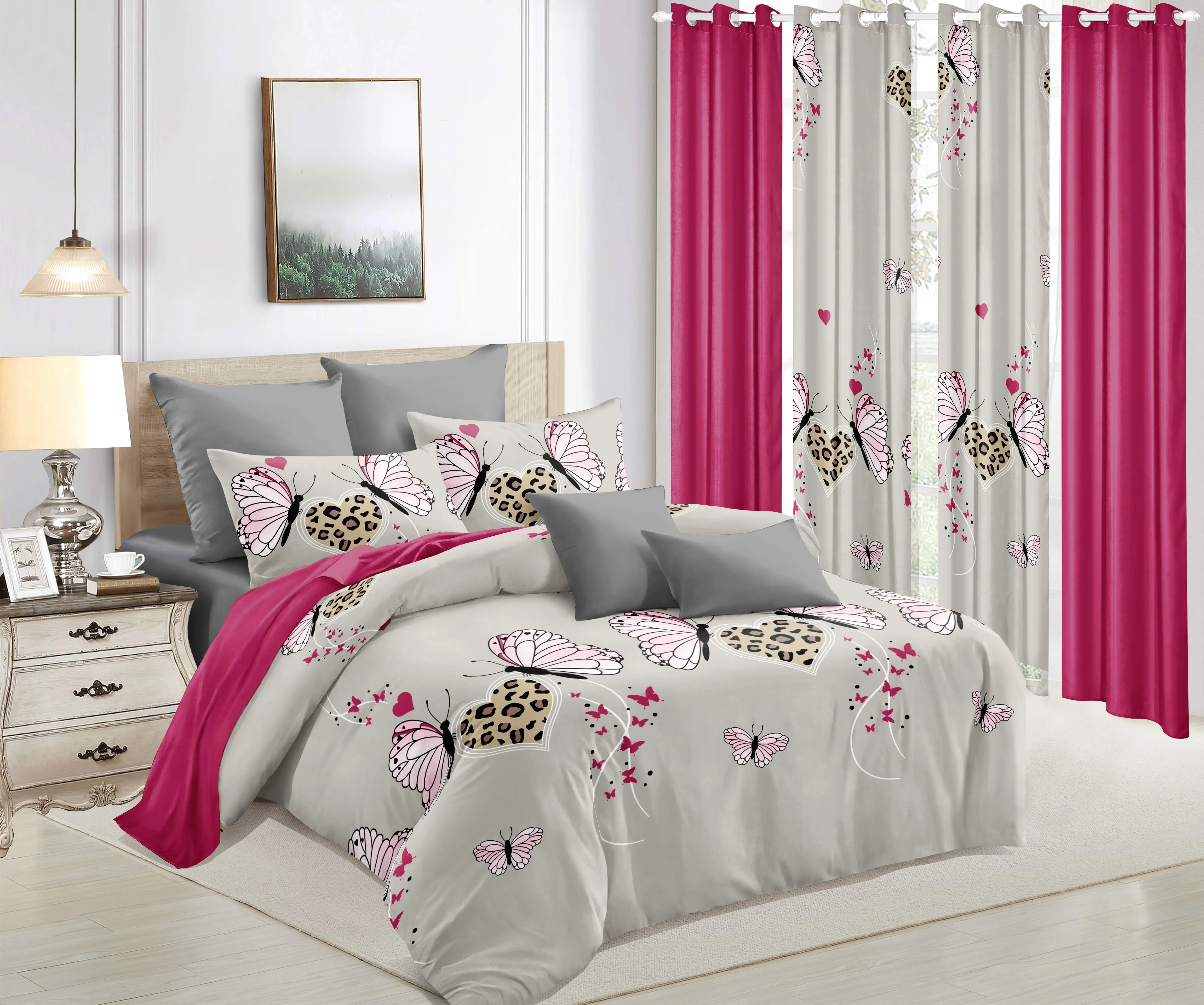 Print 9pcs Bedding Set(1*Bedspread+2*Pillowcases+2*Print Curtains+4*Solid Curtains) Soft Comfortable Pink
Print 9pcs Bedding Set(1*Bedspread+2*Pillowcases+2*Print Curtains+4*Solid Curtains) Soft Comfortable Pink