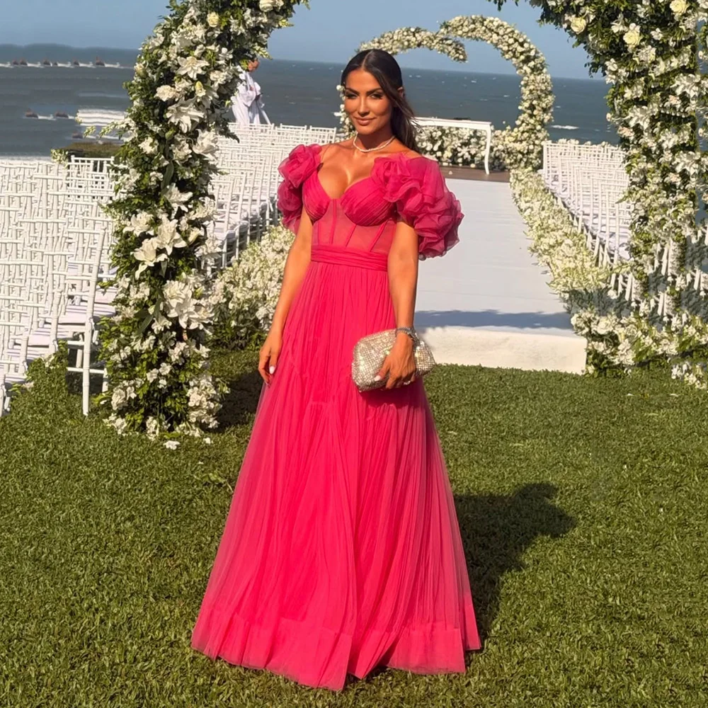 Msikoods Customized Hot Pink Tulle Evening Dresses Off Shoulder Corset A Line Guest Wedding Party Dress Ruffle Sleeve Prom Dress
Msikoods Customized Hot Pink Tulle Evening Dresses Off Shoulder Corset A Line Guest Wedding Party Dress Ruffle Sleeve Prom Dress