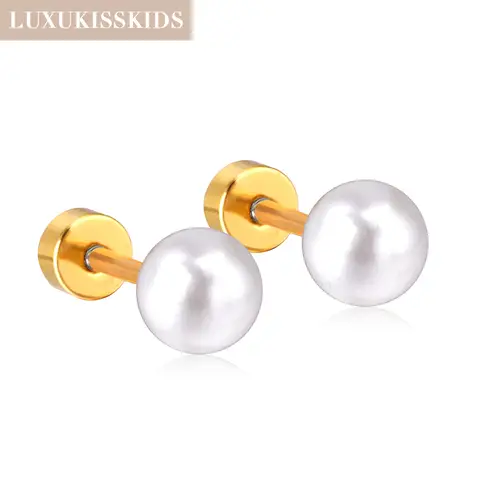 LUXUKISSKIDS klasik taklit inci saplama küpe kadınlar/kızlar için paslanmaz çelik 4-8MM gümüş/altın renk küpe için parti