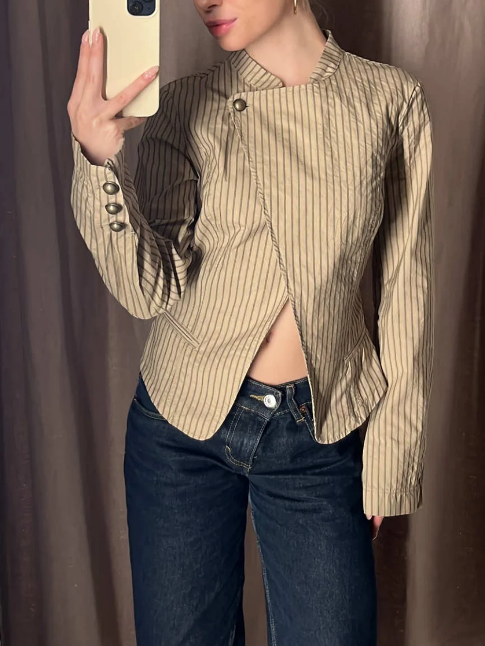 Casual Vertical Stripe Crop Jacket Women Fashion Asymmetrical Top Coats Retro Long Sleeve Slim Outwear Clothing Vestidos
Casual Vertical Stripe Crop Jacket Women Fashion Asymmetrical Top Coats Retro Long Sleeve Slim Outwear Clothing Vestidos