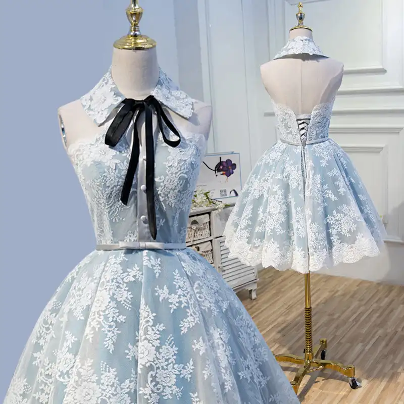 Halter Light Sky Blue Lace Appliques Homecoming Dresses with Lace Sleeveless Illusion Cocktail Dress Hot Elegant Graduation Dres
Halter Light Sky Blue Lace Appliques Homecoming Dresses with Lace Sleeveless Illusion Cocktail Dress Hot Elegant Graduation Dres