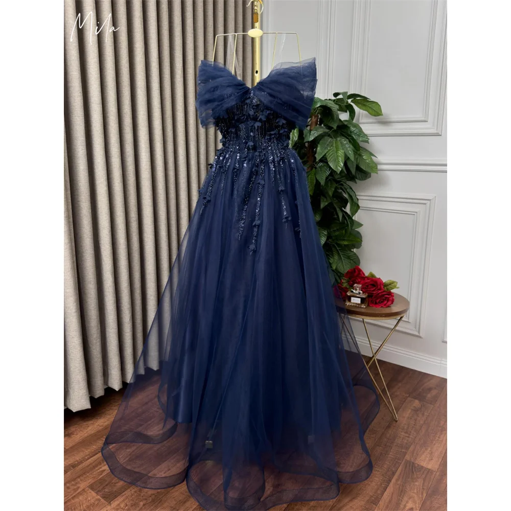 Mila Strapsless A-Line Prom Dresses 2025 Sleeveless Appliques Chic Evening Dresses Elegant Blue Lace-Up Customized Party Dresses
Mila Strapsless A-Line Prom Dresses 2025 Sleeveless Appliques Chic Evening Dresses Elegant Blue Lace-Up Customized Party Dresses