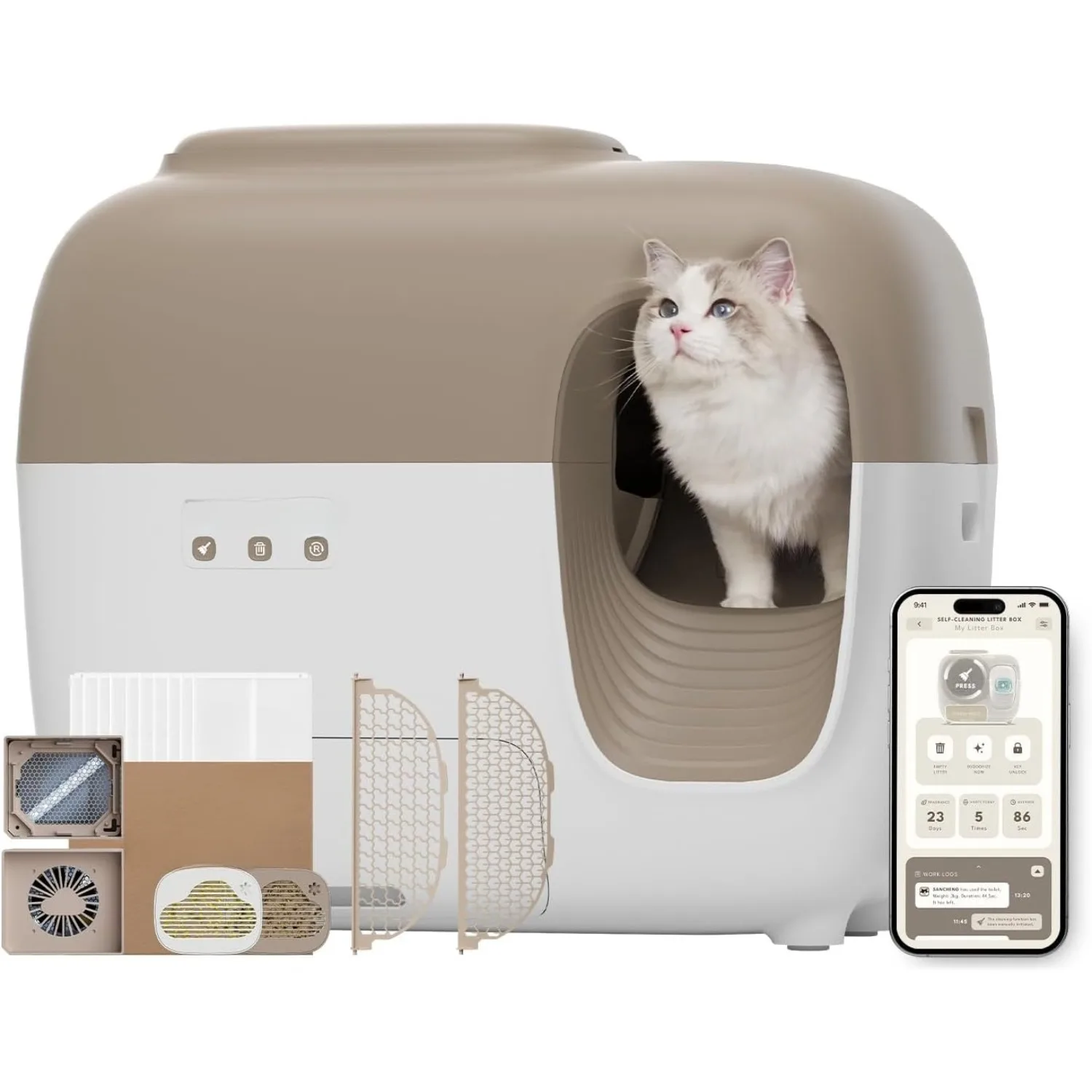 Self-Cleaning Automatic Cat Litter Box with Odor Control TiO2 System, Robot Litter Box with Auto-Packing, App Control
Self-Cleaning Automatic Cat Litter Box with Odor Control TiO2 System, Robot Litter Box with Auto-Packing, App Control