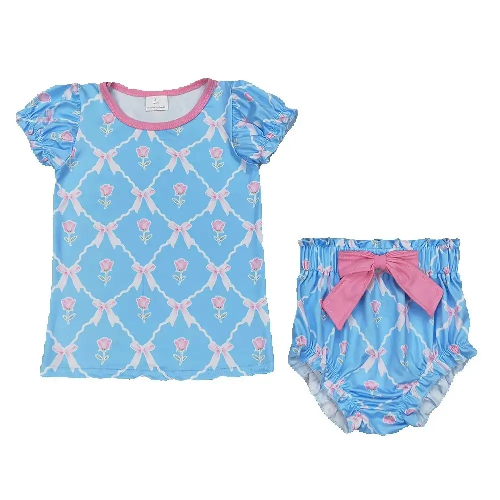 GBO0461 Baby Girls Summer Outfits Short sleeves light blue floral bow top bummies girls clothes
GBO0461 Baby Girls Summer Outfits Short sleeves light blue floral bow top bummies girls clothes