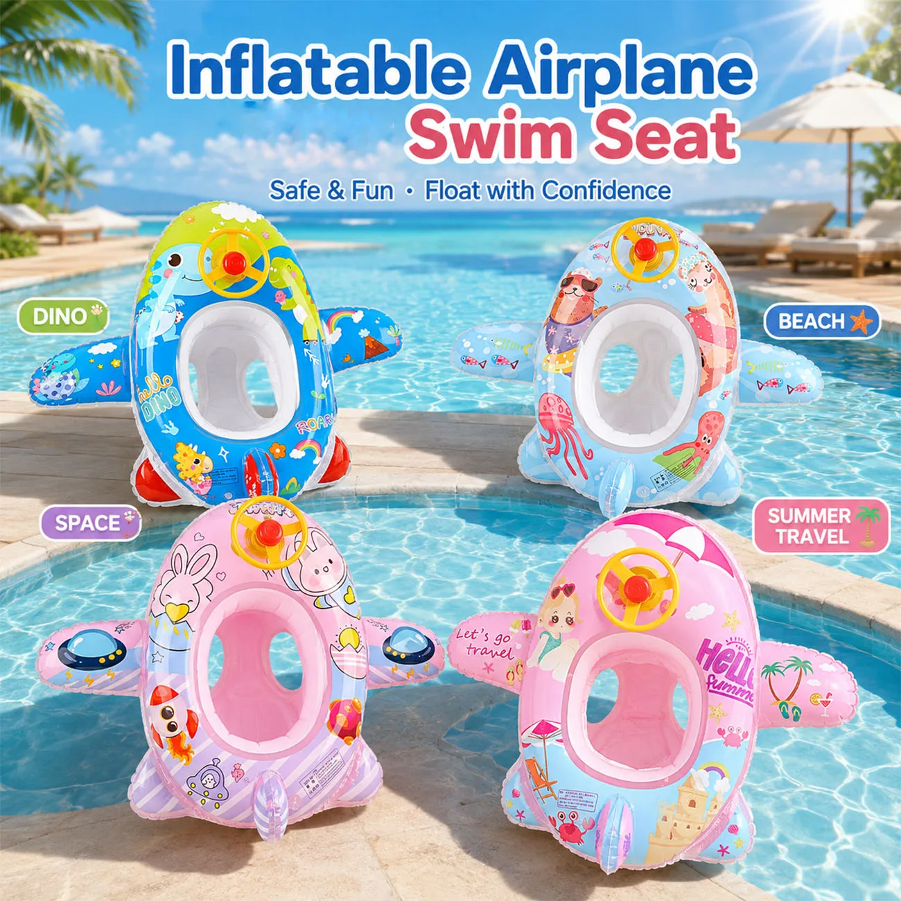 1PC Inflatable Airplane Pool Float Seat Steering Wheel Ride On Swim Ring Durable PVC Summer Pool Party Water Fun
1PC Inflatable Airplane Pool Float Seat Steering Wheel Ride On Swim Ring Durable PVC Summer Pool Party Water Fun
