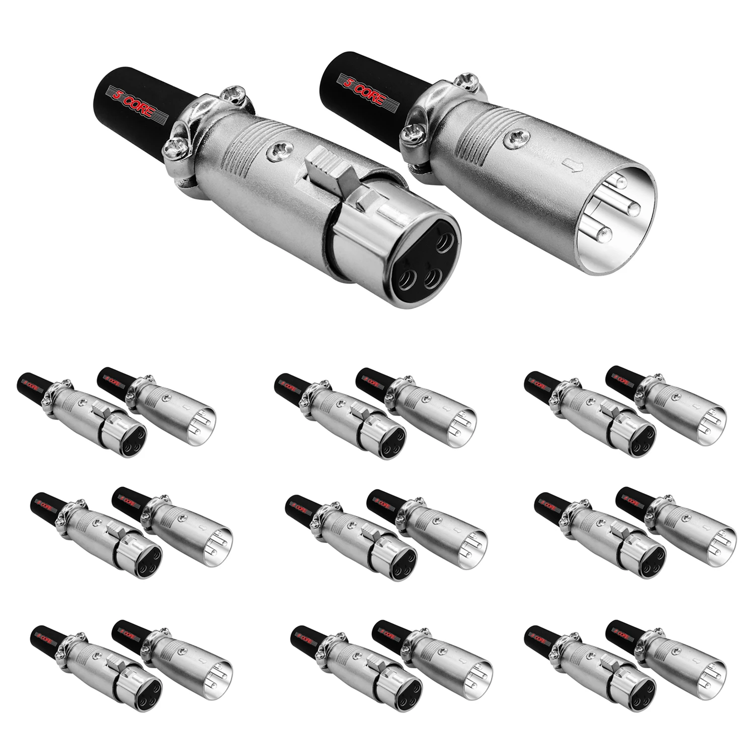 5 Core XLR Connector Male Female to 1/4 Audio Jack 3 Pin Secure Mic Plug w Locking Ends XLR 10 pair 
5 Core XLR Connector Male Female to 1/4 Audio Jack 3 Pin Secure Mic Plug w Locking Ends XLR 10 pair