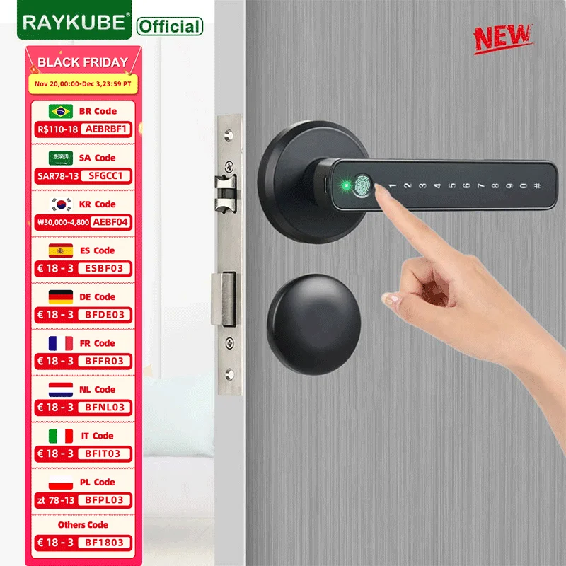 RAYKUBE M3 Tuya BLE Smart Fingerprint Door Lock Password Lock with Keys Smartlife/Tuya APP Unlock For Indoor Wooden Metal Door
RAYKUBE M3 Tuya BLE Smart Fingerprint Door Lock Password Lock with Keys Smartlife/Tuya APP Unlock For Indoor Wooden Metal Door