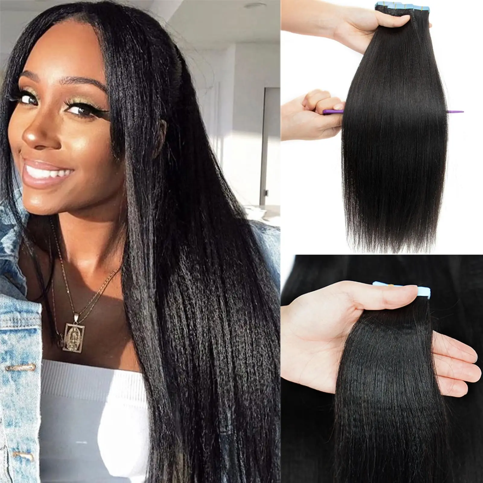 Natural Black Tape in Hair Extensions Real Human Hair Light Yaki Tape ins #1B Yaki Straight
Natural Black Tape in Hair Extensions Real Human Hair Light Yaki Tape ins #1B Yaki Straight