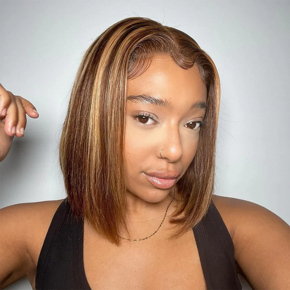 Highlight Dark Brown Blonde Straight Bob Wig 200 Density Virgin Human Hair 13x4 Lace Front Wigs HD Lace Wigs For Black Women
Highlight Dark Brown Blonde Straight Bob Wig 200 Density Virgin Human Hair 13x4 Lace Front Wigs HD Lace Wigs For Black Women