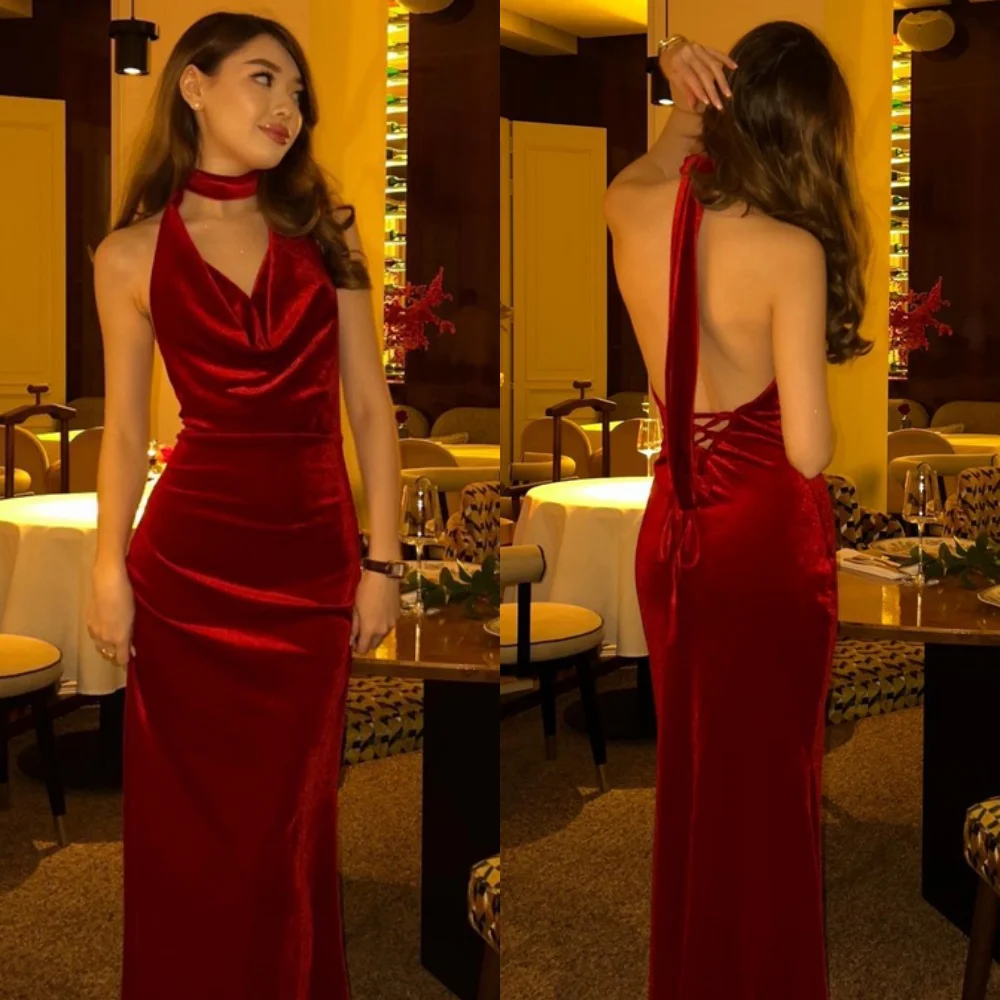 Customized Mermaid Simple Burgundy Velour Evening Dress Modern Halter Sleeveless Homecoming Dresses Fashion Vestido De Festa
Customized Mermaid Simple Burgundy Velour Evening Dress Modern Halter Sleeveless Homecoming Dresses Fashion Vestido De Festa