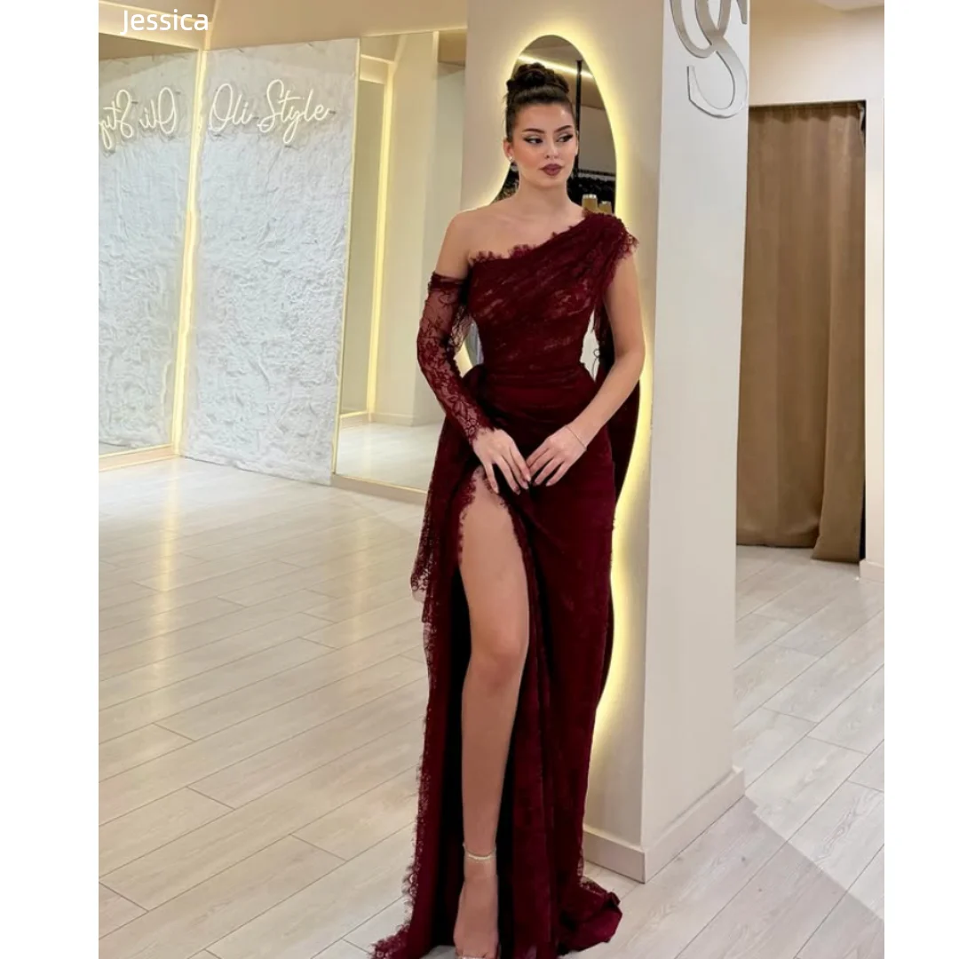 Jessica Lace Embroidery Evening Dresses Burgundy For Formal Occasions Prom Dresses Slim Fit, Sexy Side Slit Party Dresses
Jessica Lace Embroidery Evening Dresses Burgundy For Formal Occasions Prom Dresses Slim Fit, Sexy Side Slit Party Dresses