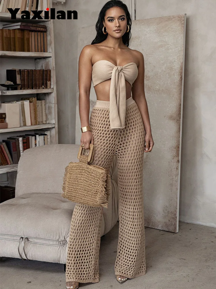 InsLucky-Women's Sexy Knit Hollow Out Suit,Flared Pants Trousers,Backless Strapless Navel Top,Two Piece Set,Fashion Casual Suit
InsLucky-Women's Sexy Knit Hollow Out Suit,Flared Pants Trousers,Backless Strapless Navel Top,Two Piece Set,Fashion Casual Suit