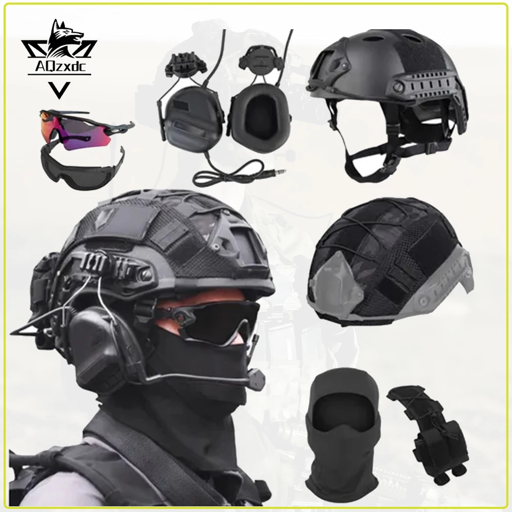 Tactical Airsoft Helmet Set FAST Protective Helmet With Communication Headset Glasses Battery Pouch for Field Shooting Role Play
Tactical Airsoft Helmet Set FAST Protective Helmet With Communication Headset Glasses Battery Pouch for Field Shooting Role Play